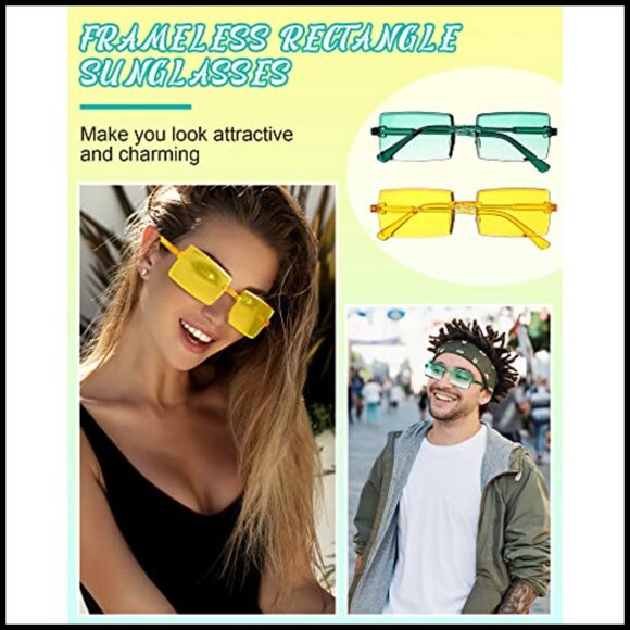 Vintage Rimless Rectangle Sunglasses Retro Frameless Tinted Eyewear 16 Pairs main image 5